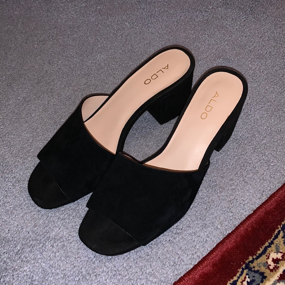Black Aldo Heeled Mules